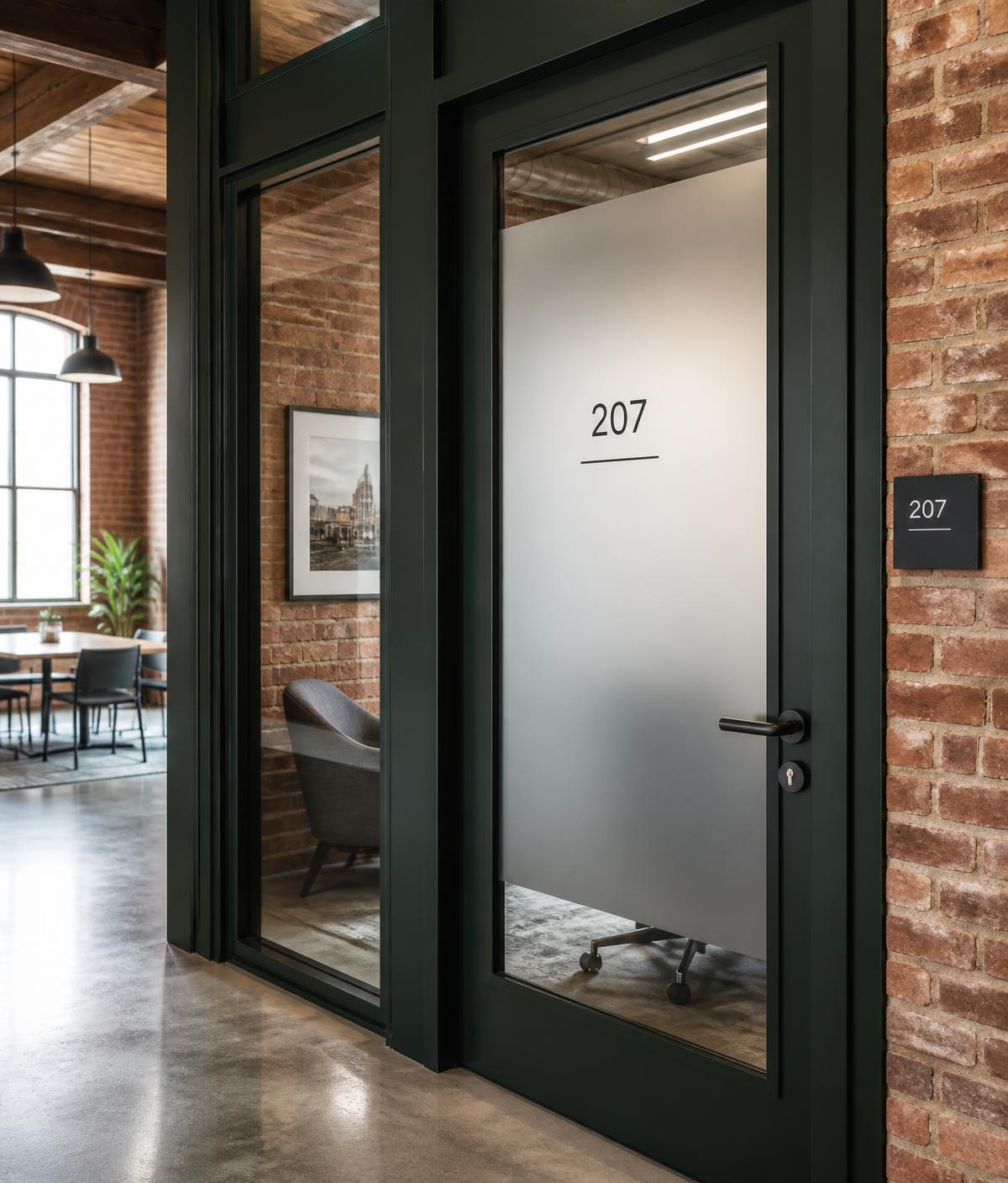 Private lockable office suite door within a shared Atlanta business building